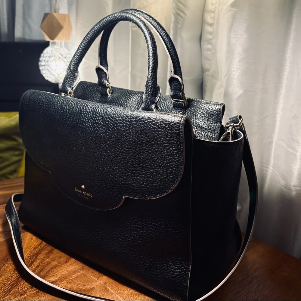 Kate Spade Black Pebbled Leather Top Handle Satchel Makayla Leewood Place - Picture 4 of 11
